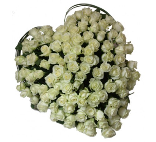 Coeur roses blanches, coeur fleurs funéraires, coeur fleurs décès Neuilly,  offrir un coeur de fleurs à Paris. - Florafrance